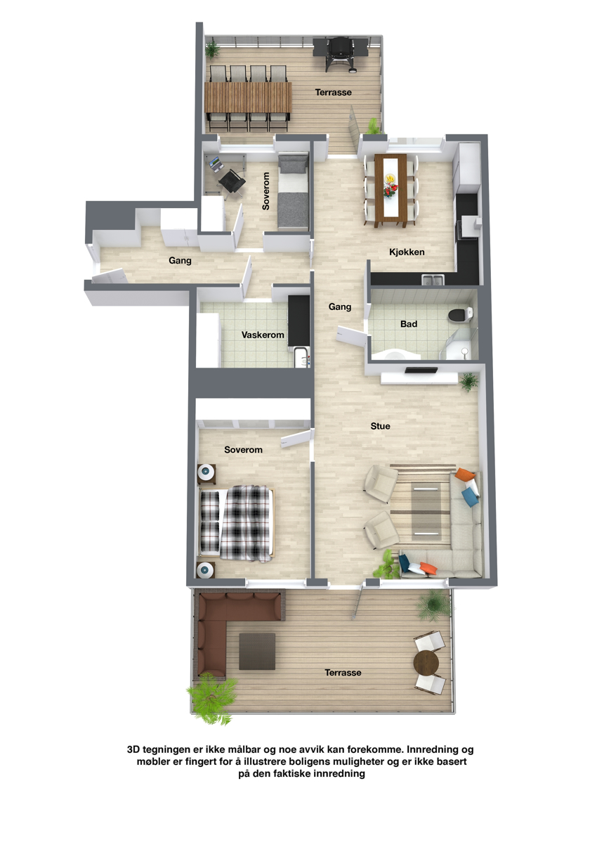 Plantegning. Se størrelsen på hovedsoverommet og muligheten for å lage et garderoberom.