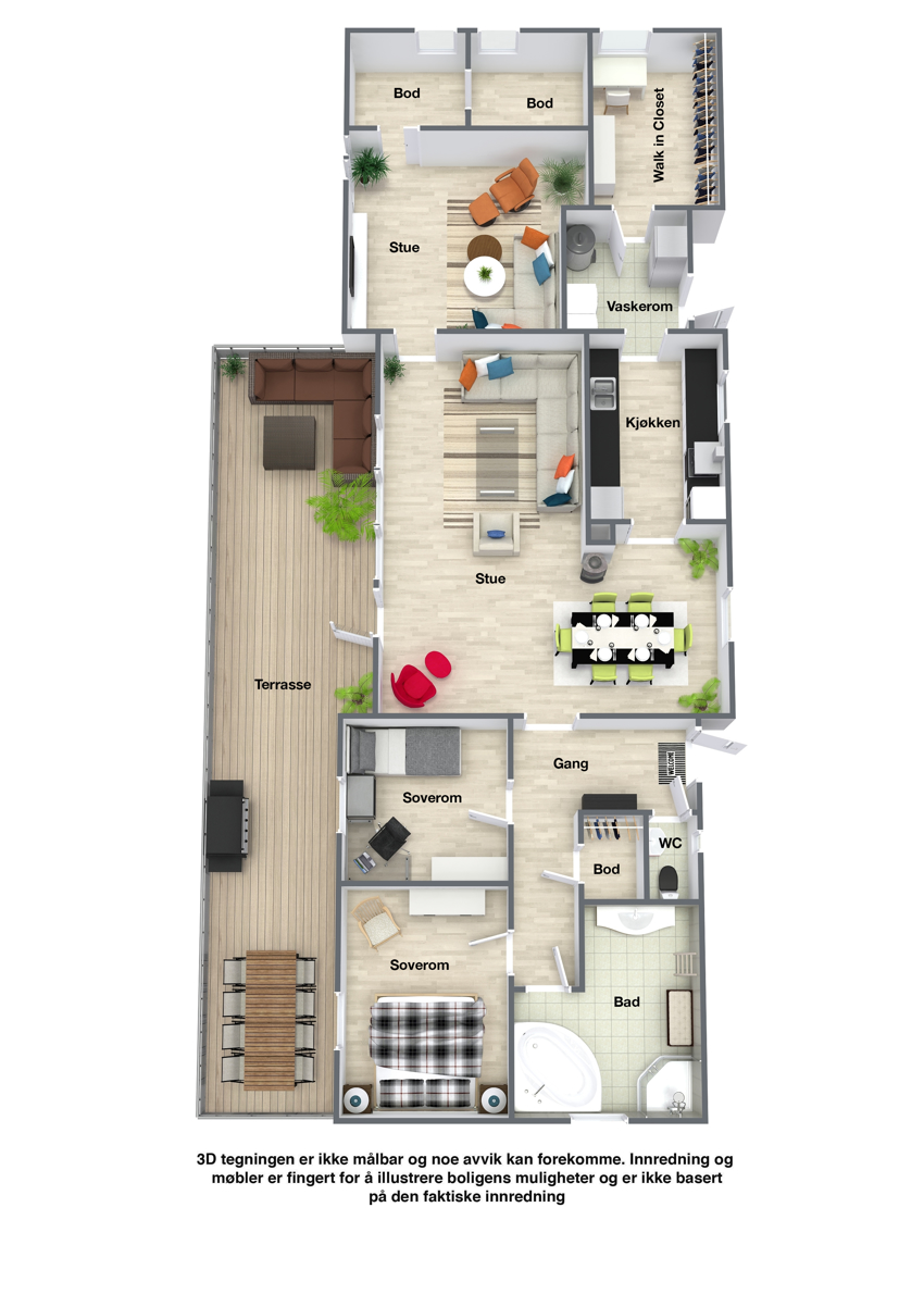 Plantegning. Alt på en flate