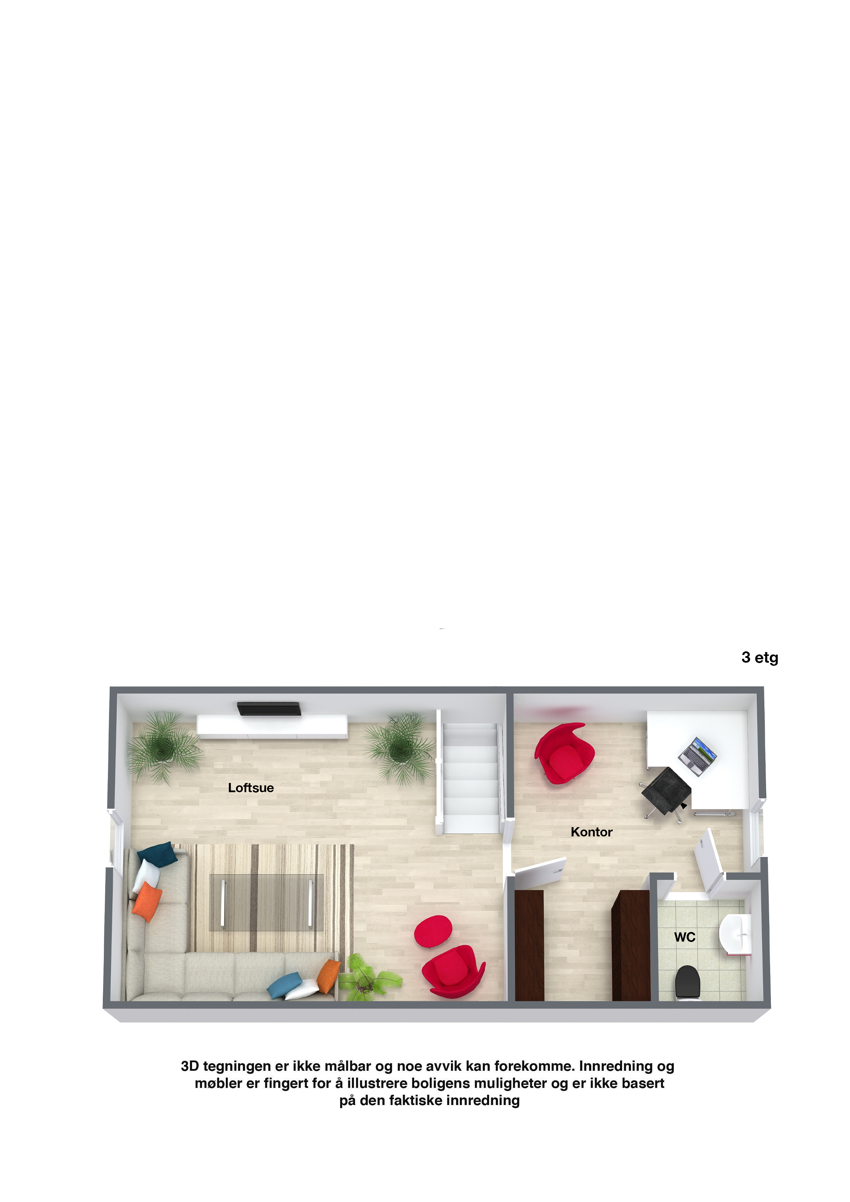 Plantegning loftsetasjen. Det er ingen bilder av denne da det var brukt som lagringsplass. 