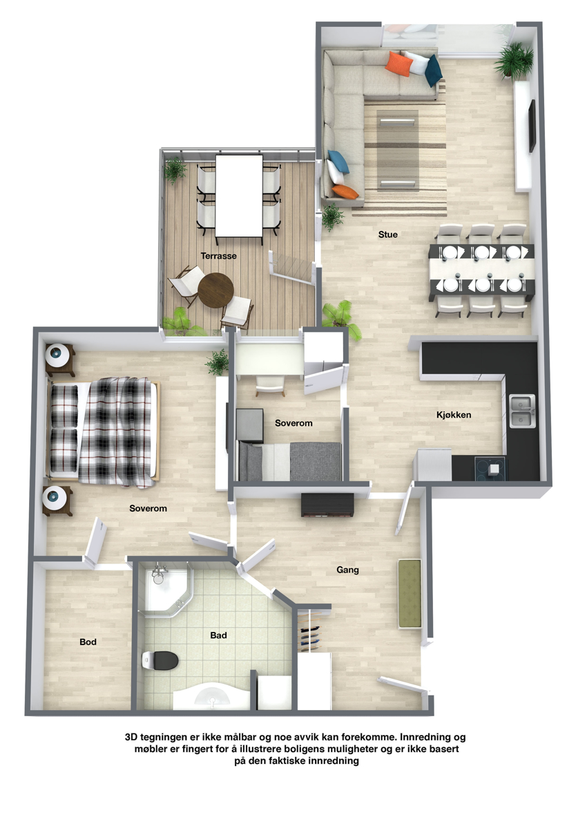 Plantegning over leiligheten.