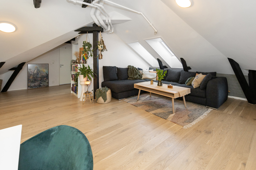 Stuen med skråtak og skråvinduer