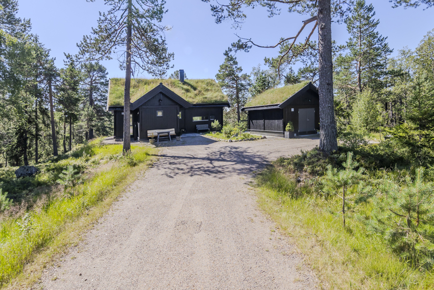Privat veg inn til romslig gårdstun