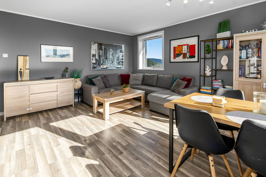 I stuen er det plass for både salong og spisestue
