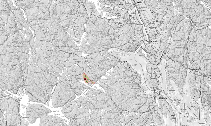 Oversiktskart eiendommen i grønt
