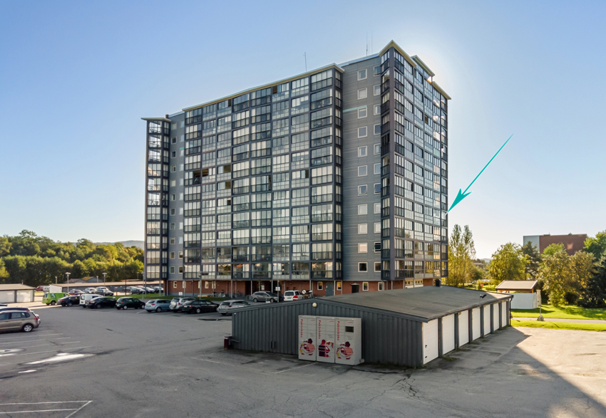 Inngangsparti og parkeringsplasser