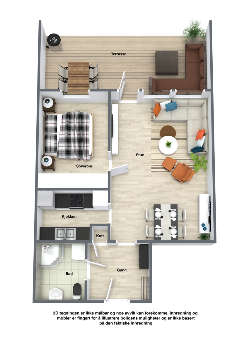 Plantegning over leiligheten. 