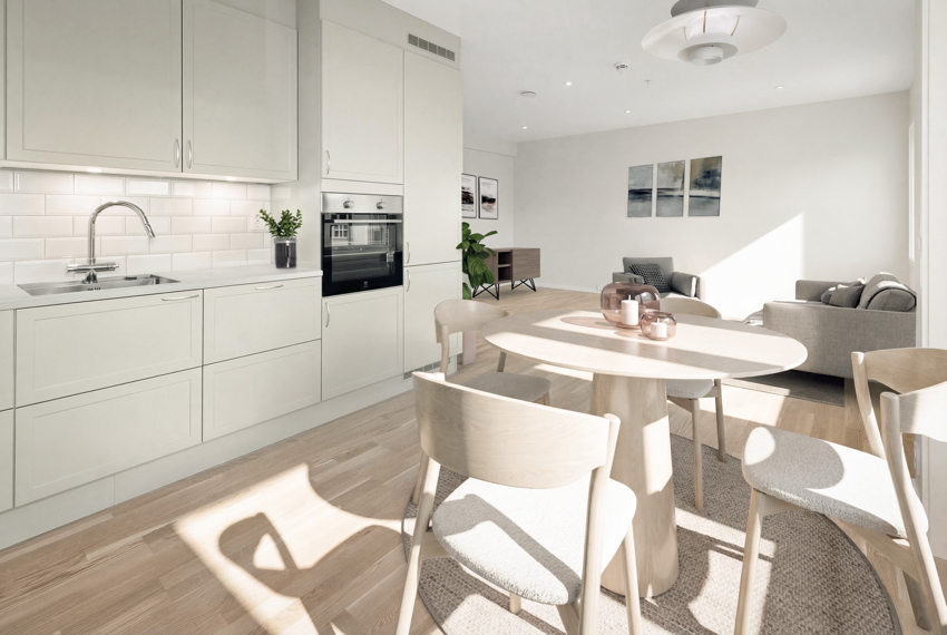 Godt utstyrt kjøkken hvor alle hvitevarer er integrert og medfølger. (bildet er digitalt stylet).