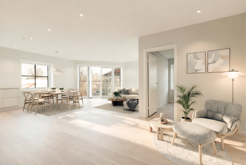 Moderne og med store vindusflater mot byen. (bildet er digitalt stylet).