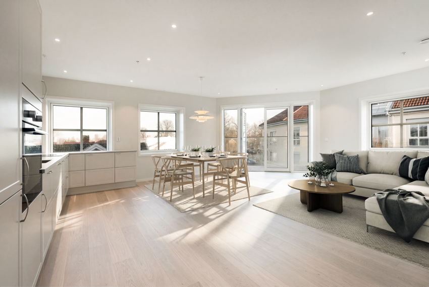 Meget romslig, luftig og lys leilighet med 2 soverom og godt med lagringsplass. (bildet er digitalt stylet).